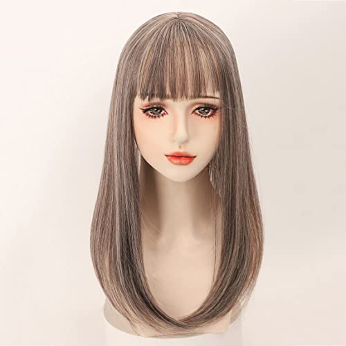 50cm Straight Head Forehead Topper With Thick Bangs Snythetic Middle Part Clip in Hair Topper for Women Cover Thin Hair (Grey) - Image 2
