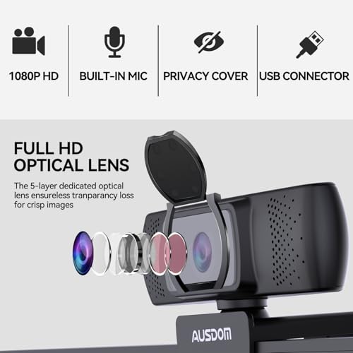 Webcam AUSDOM AF640 Full HD 1080p pour Appels Vidéo PC - Geekodrome: Boutique d'accessoires geek Adaptation environnement