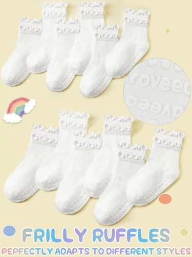 Image of Baby Toddler Girls Socks Grip Ruffle Non Slip Kids Cotton 12 Pack Socks | Premium Soft Cotton,Full Anti-Slip Grips,6 Month-7T Grippy Crew Socks for Girls,Daily School All Season Wear,Cute Ruffle Edge