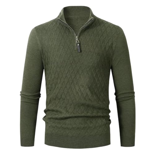 Mens Half Zipper Knitted Long Sleeve Stand Collar Sweater Business Casual Pullover