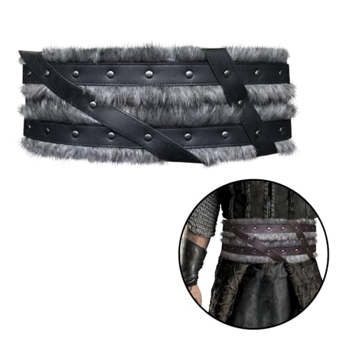 misppro Medieval Wide Belt for Men Women Barbarian Vintage Design PU Leather with Metal Buckle for Larp Cosplay Renaissance Fairs, Black3