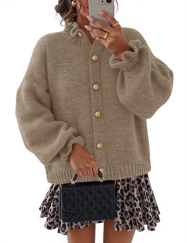 MEROKEETY Women's Fall 2025 Chunky Cardigan Sweaters Trendy Ruffle Button