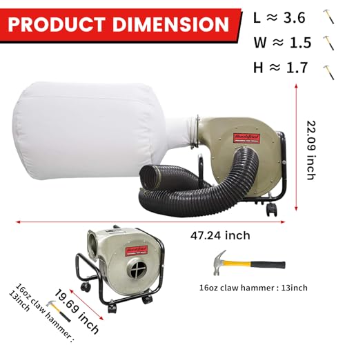 BUCKTOOL 1HP 6.5AMP Wall-mount Dust Collector with Remote Control and 2-micron Dust Filter Bag 550CFM Air Flow DC30A-1 - Image 3