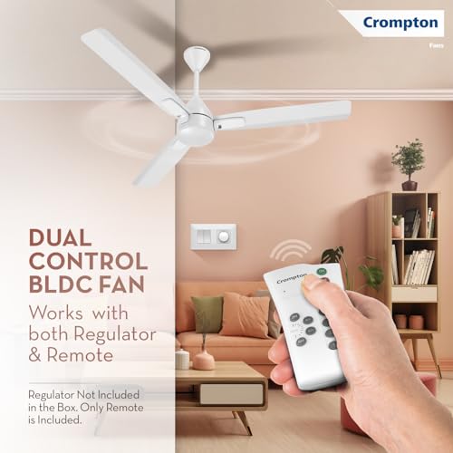 Image of Crompton Energion Caelum 1200mm BLDC Ceiling Fan | Remote & Regulator Control | Multiple Fan Pairing on Remote | BEE 5 Star Rated| High Air Delivery | Low Noise | 4 Years Brand Warranty | Silver White