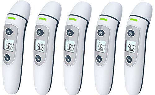 5 Pack Ear Forehead Thermometer, Medical Digital Infrared Temporal Thermometer with Fever Alarm
