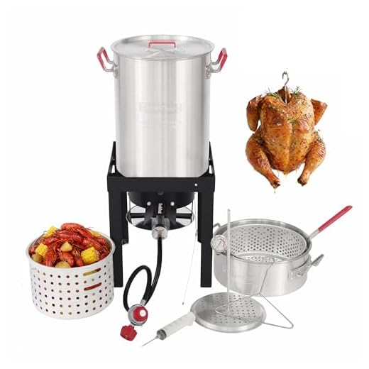 CreoleFeast TFS3010 Propane 30 Qt. Turkey and 10 Qt. Fish Fryer Boiler Steamer Set, 50,000 BTU Burner, Ideal for Outdoor Cooking