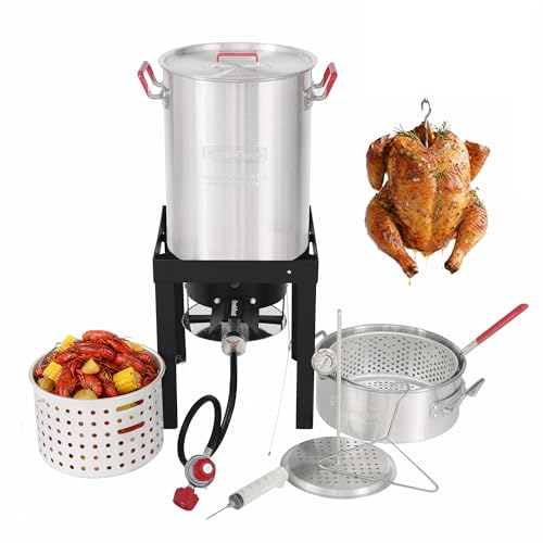 CreoleFeast TFS3010 Propane 30 Qt. Turkey and 10 Qt. Fish Fryer Boiler Steamer Set, 50,000 BTU Burner, Ideal for Outdoor Cooking