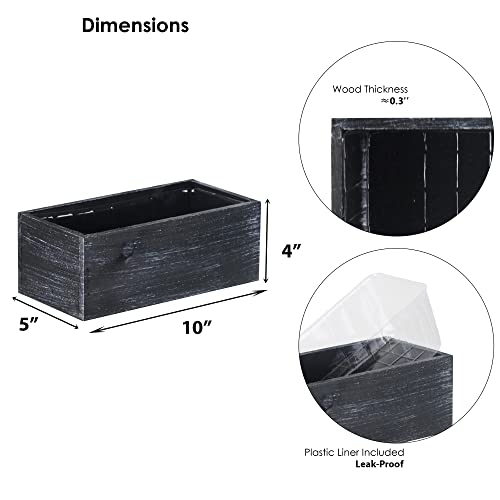 Cys Excel Natural Black Wood Rectangle Planter Box With Removable Plastic Liner (H:4" Open:10"X5") | Multiple Color Choices Rustic Wooden Planters | Indoor Decorative Box #TOP1