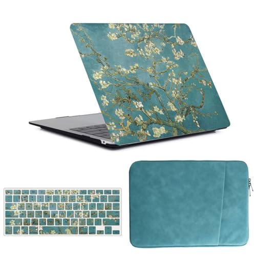 FFBOFFC Cover Compatibile con MacBook Air 13 Pollici 2020-2018 Modello A2337 A2179 A1932 con Retina Display & Touch ID, Custodia in Pelle Case Duro & Borsa & Tastiera Cover, Fiore di pera
