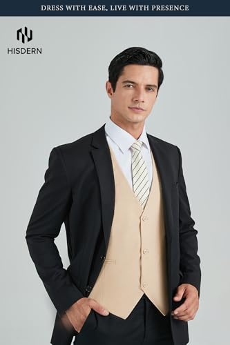 Image of HISDERN Mens Suit Vest Business Casual Dress Waistcoat Vest Solid Color Formal Wedding Vests for Suits or Tuxedo