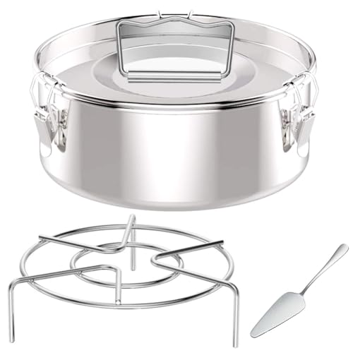Feriany Molde para Flaneras, Molde para Flan de Acero Inoxidable con Tapa - para Olla de 6 Cuartos (Disponible 3QT, 8QT) - con Rejilla