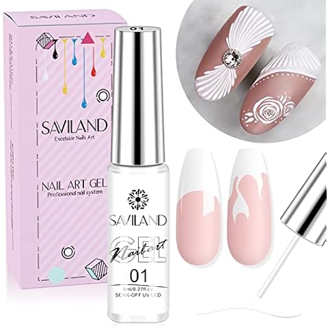 Saviland Painted Gel Nail Polish - 8g White Gel Liner Nail Art Gel Polish Basic Color Soak Off U V LED French Manicure Gel Polish Starter Gel for Swirl Nails Home DIY Nail Salon Cover