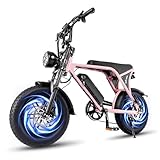 Luimp Electric Bike, 16 Inch Fat Tire Ebike for Teens Adult, Up to 28 Miles Removable Battery 500W Motor 20MPH Commuter E-Bike V8 Mini Electric Bicycle (Pink)