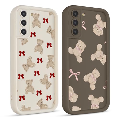 lioscre 2 Pack Cute Coquette Bow Phone Case for Samsung Galaxy S22 Plus 5G 6.6", Aesthetic Bear Pink Ribbon Bowknot Pattern Print Design Women Girls Case Soft Shockproof TPU Protective Funda Cover