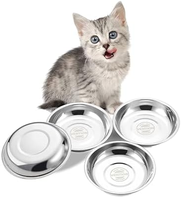 VENTION Shallow Stainless Steel Cat Food Bowls — Set of 4