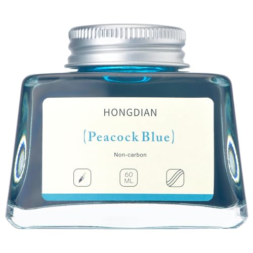 Image of Hongdian Fountain Pen Bottled Ink Peacock Blue Color, 60ml Non Carbon Inkwell Bottle, Artist Calligraphy Ink