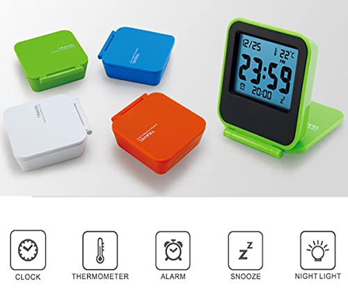Egundo Small Digital Travel Alarm Clocks,Battery Operated Travel Clock With Lcd Night Light,Portable Folding Mini Pocket Temperature Clock For Outdoor Kids Bed Desk Table Cruise Camper（Green） #TOP1