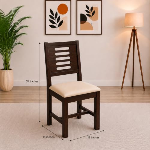 Image of AADITYA WOODS Solid Sheesham Wood Six Seater Dining Table Set with Chairs & Bench for Living Room Home Wooden 6 Seater Dining Table for Home Office Dining Room Set- Walnut & Cream