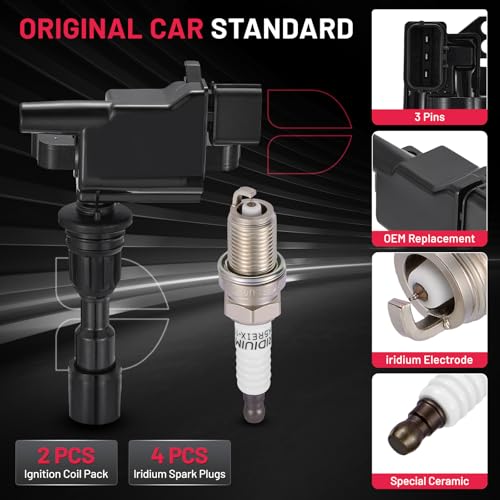Image of BDFHYK 2 Ignition Coil Pack UF408 and 4 Iridium Spark Plug 7090 Compatible with Mazda 2001-2005 Miata 1.8L l4 Coil for 5C1202 72932012 9212060 C1339 E428 EBC1495 GN10437