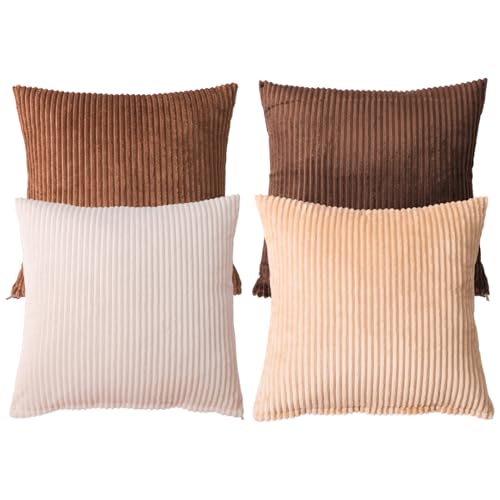 Coussin de lit et canapé boho avec ces 4 housses en velours côtelé rayé - 7