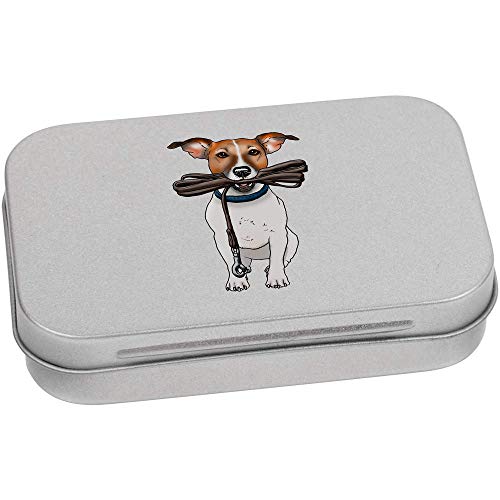 Azeeda 95mm 'Jack Russell Holding Lead' Metal Hinged Tin/Storage Box (TT00145630)