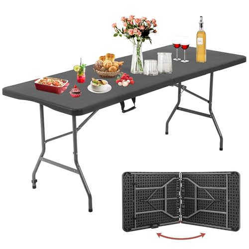 Table pliante robuste 1,80 m portable noire avec poignées ergonomiques