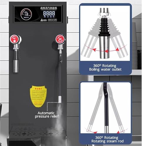 Montalatte Elettrico a Vapore Commerciale da 2500 W - Vaporizzatore Completamente Automatico per Cappuccino, Latte, Cioccolata Calda - Scaldalatte e montalatte Professionale - Arge,Silver