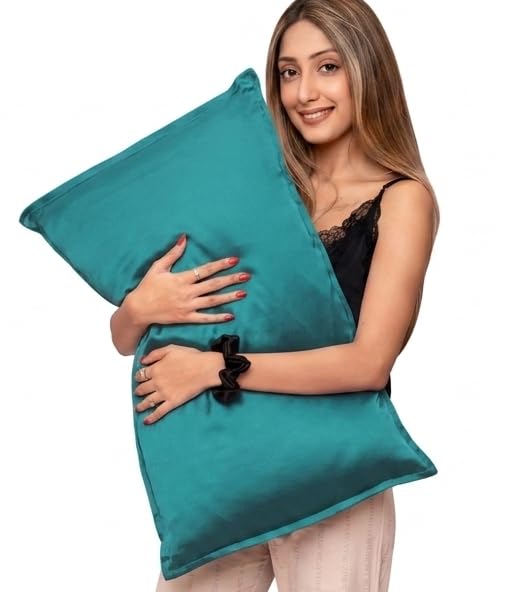 FURBO 100% Pure Mulberry Silk Pillowcase | 22 Momme 6A Grade Silk Pillow Cover for Hair & Skin | Cooling, Breathable, Smooth & Soft | Hidden Zipper Closure | Anti-Frizz (1 Pack, Teal Blue)
