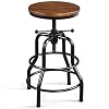 Topeakmart Vintage Industrial Bar Stool Rustic Bar Stool Round Wood Metal Stool Counter Height Stool for Kitchen Restaurant Bar Brown