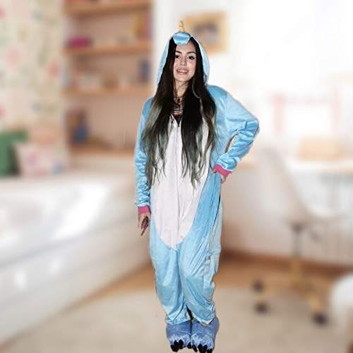 Fantasia Kigurumi Unicórnio Azul Festa do Pijama Tamanho: P 36-38