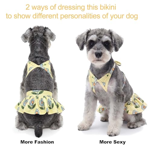 Image of CuteBone Dog Bikini Dress, Stylish Swimsuit Costume for Small Dogs, Comfortable & Adjustable Puppy Bathing Suit, Soft Outfit Pet Apparel for Beach, Pool and Summer Fun DB48M