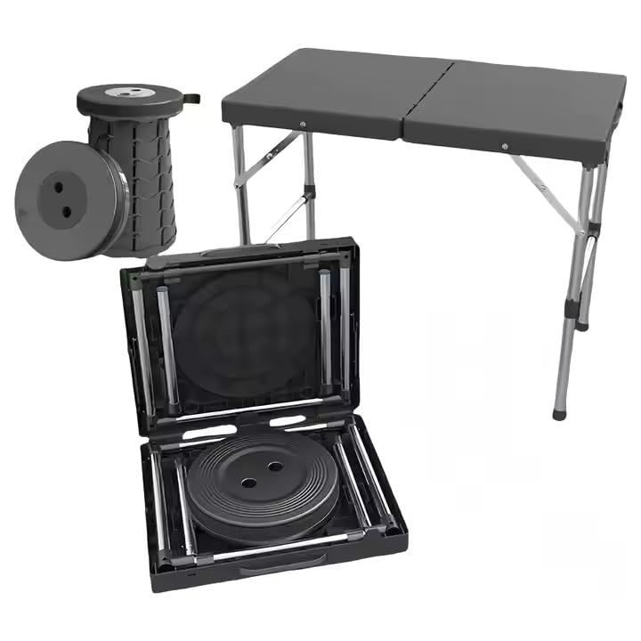 LEKORED Portable Foldable Camping Table and Stool Set Lightweight Foldable Camp Tables with Net for Beach Trips, Fishing, Picnic, Cooking & Much More (Black)-image-8