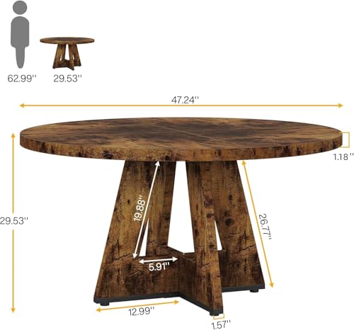 Image of Tribesigns 47 inch Round Dining Table Wood Kitchen Table for Dining Room, 47 inch Dinner Room Tables for 4-6, Farmhouse Accent Furniture with Wooden Tabletop and Cross Base, Vintage