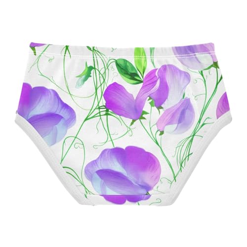 Cotton Girls Underwear Toddler Sweet Pea Flowers Purple Green Panties for Girl Fun Briefs Girls Undies 2t2