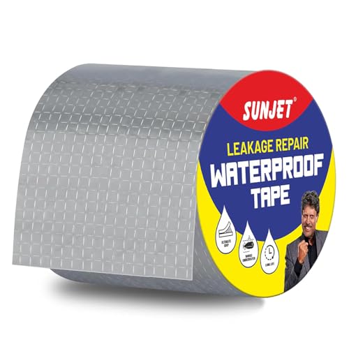 Image of AIPL Sunjet Butyl Tape Waterproof Tape, 100MM x 5 Meter, Aluminum Foil Tape Butyl Sealant Tape for RV Repair, Window, Silicone, Boat and Pipe Sealing, Glass & EDPM Rubber Roof Patching, Silver.