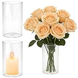 TSKDKIT 3 vasi in vetro per decorazione da tavolo, 15 cm di altezza x 8,5 cm, trasparenti, cilindri per candele, fiori, bicchieri, conchiglie, perle, decorazione per il soggiorno