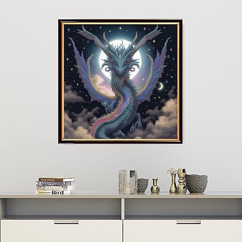 Image of Findvoor Stamped Cross Stitch Kits for Beginners Full Range of Cross Stitching Embroidery Pattern for Adults, 11CT DIY Needlepoint Embroidery Starter Kits-Moon Dragon 17.7x17.7 inch