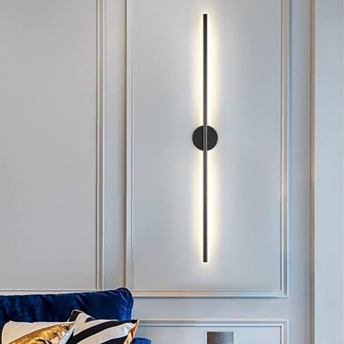 Image of SINOMAN Modern LED Black Wall Light Vertical Metal Wall Lamp Soft & Bright LED 3 Step Color Changing, Ambient Lighting Ideal for Living Room, Bedroom, Hallway, Bathroom and Home Decoration