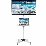 VIVO Mobile TV Cart for 23- 55 inch LCD LED Plasma Flat Panel Screen TVs up to 55 lbs, Pro Height Adjustable Rolling White Stand with Laptop Shelf, Locking Wheels - Max VESA 400x400 STAND-TV04MW