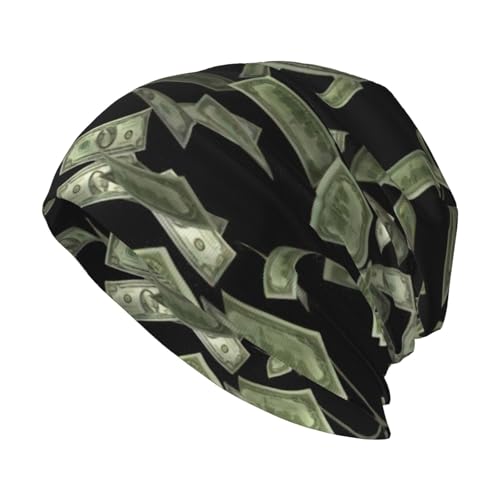 Sombreros de punto de invierno con estampado de signo de dólar, sombreros de punto sueltos, sombreros de calavera, sombreros sin ala, gorros, gorra elástica negra