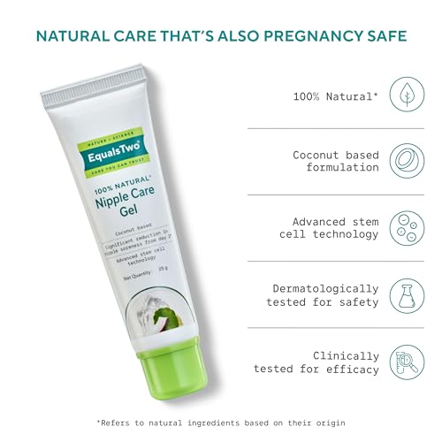 Image of EQUALSTWO by Zydus Nipple Care Gel for Cracked & Sore Nipples, 25gm, 100% Natural Soothing Nipple Gel Cream for Breastfeeding & New Mom, Hypoallergenic, Dermatologically Tested, Pack 1