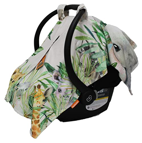 Image of Dear Baby Gear Car Seat Canopy - Infant Car Seat Cover for Protection and Style - Soft & Breathable - Carseat Canopies for Boys & Girls - Watercolor Elephant Safari Jungle Print /Custom Print - 40x30 inch