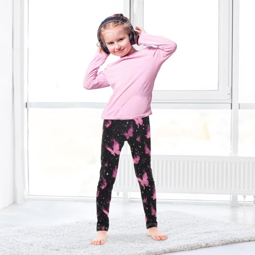 Pink Flame Butterfly Starry Girls Leggings Ultra Soft Compression Yoga Gym Pants for Kids 4-10T4