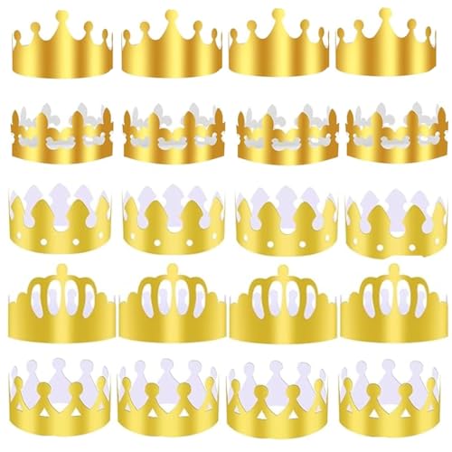 BOBOZHONG - 20 Piezas Coronas de Fiesta de Papel Dorado Ajustables para Cumpleaños, 5 Estilos, Manualidades, Decoración de Coronación, Fiestas Infantiles, Bodas y Temáticas (Oro, Diy, 58-61cm)