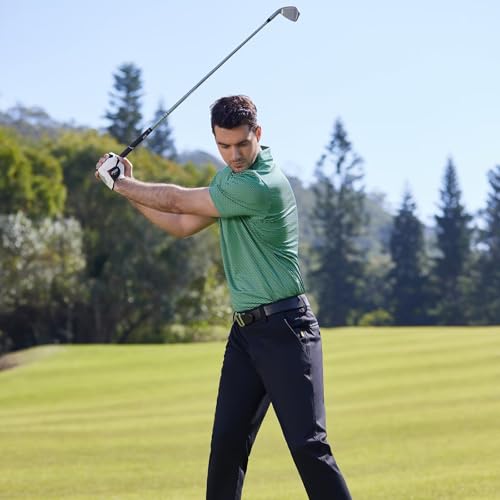 Image of Men's Golf Polo Shirts Short Sleeve Striped Performance Moisture Wicking Dry Fit Golf Shirts for Men