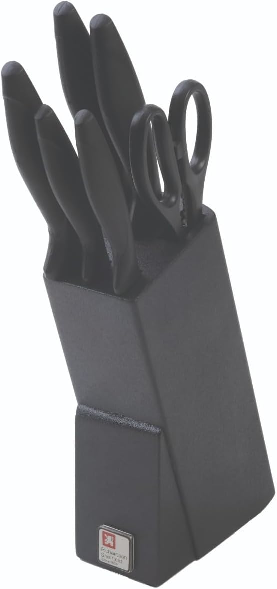 Richardson Sheffield 6-Piece Laser Cuisine Knife Set with Wood Block, Black