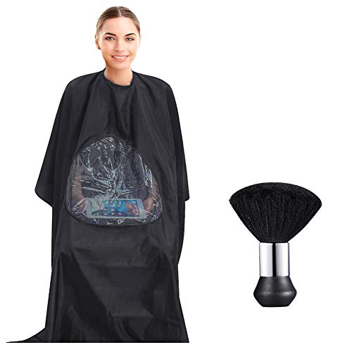 Barber Cape with Snap Closure, Transparent Viewing Window Salon Cape and Neck Duster Brush Included Hairdressing Salon Nylon Cover Fits For Barber And Home Use