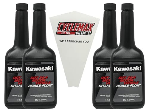 Cyclemax Four Pack Compatible with Kawasaki DOT Brake Fluid 3&4 K61081-002A Contains Four 8oz Bottles and a Funnel