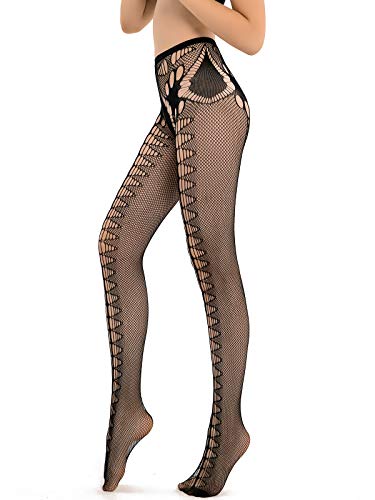 Image of HONENNA Patterned Fishnets Tights Black Pantyhose Stockings for Women, 1-6 Pairs