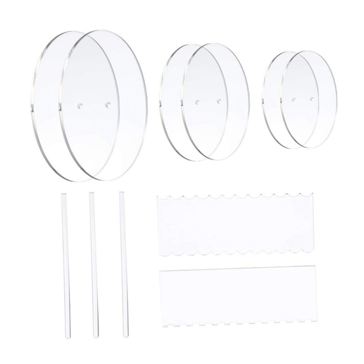 BESTYASH Set de Outils de Décoration Pâtisserie Acrylique Transparent avec Disques Ronds Grattoirs et Piliers Accessoires pour Découpe et Finition de Gâteaux